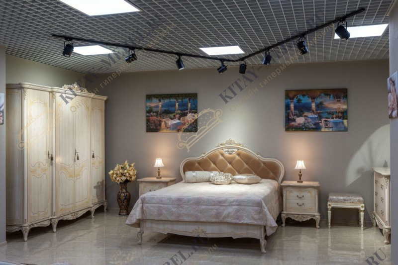 Двуспальная кровать 160х200 Барокко (пленка дуб шамони), ППУ, МДФ, мягкая спинка, капитоне