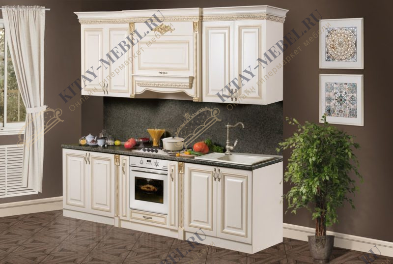 Гарнитур кухонный Аманта, 3.0 м, без пеналов, золото, фасады ЛМДФ